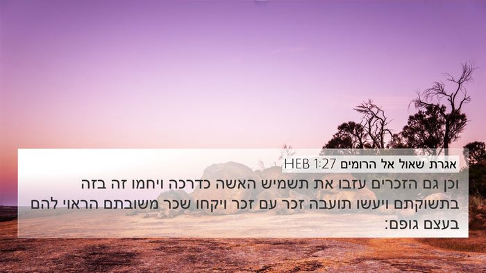 אגרת שאול אל הרומים 1:27 HEB 4K Wallpaper - וכן גם הזכרים עזבו את תשמיש - 4K Wallpaper Bible Verse