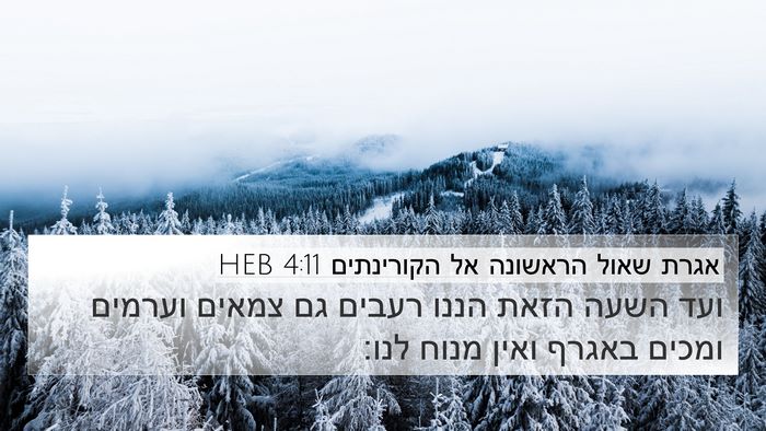 אגרת שאול הראשונה אל הקורינתים 4:11 HEB Bible Verse Image