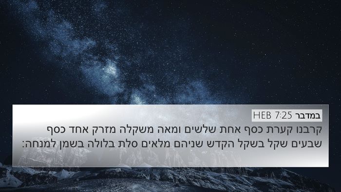 במדבר 7:25 HEB 4K Wallpaper - קרבנו קערת כסף אחת שלשים - 4K Wallpaper Bible Verse