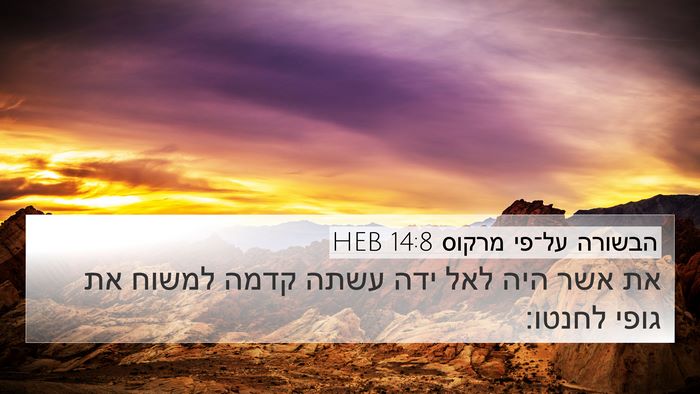 הבשורה על־פי מרקוס 14:8 HEB Bible Verse Image