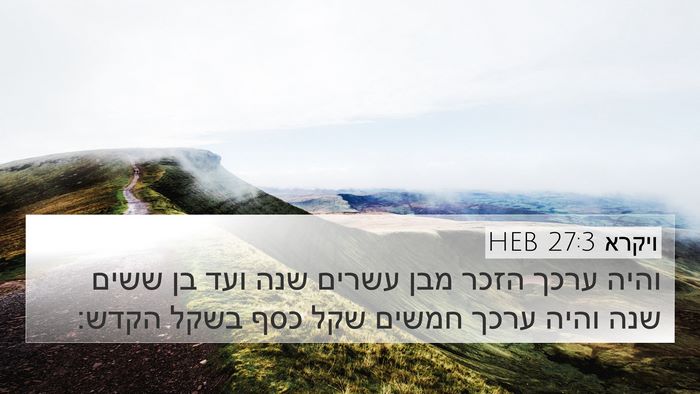 ויקרא 27:3 HEB 4K Wallpaper - והיה ערכך הזכר מבן עשרים - 4K Wallpaper Bible Verse