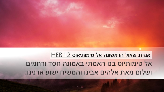 אגרת שאול הראשונה אל טימותיאוס 1:2 HEB Bible Verse Image