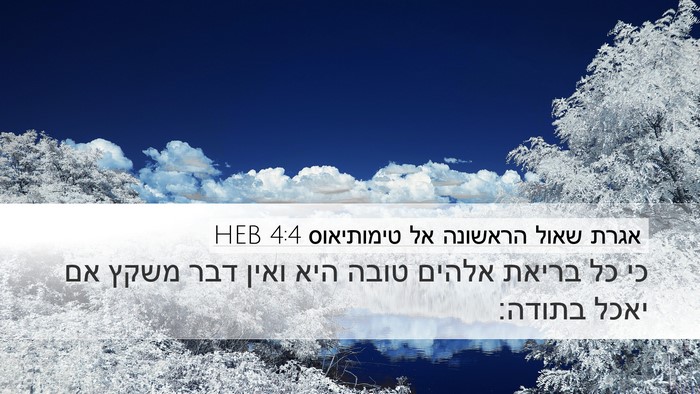 אגרת שאול הראשונה אל טימותיאוס 4:4 HEB Bible Verse Image