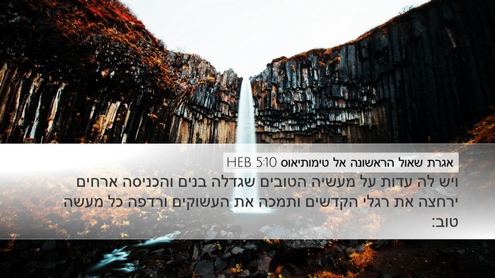 אגרת שאול הראשונה אל טימותיאוס 5:10 HEB Bible Verse Image