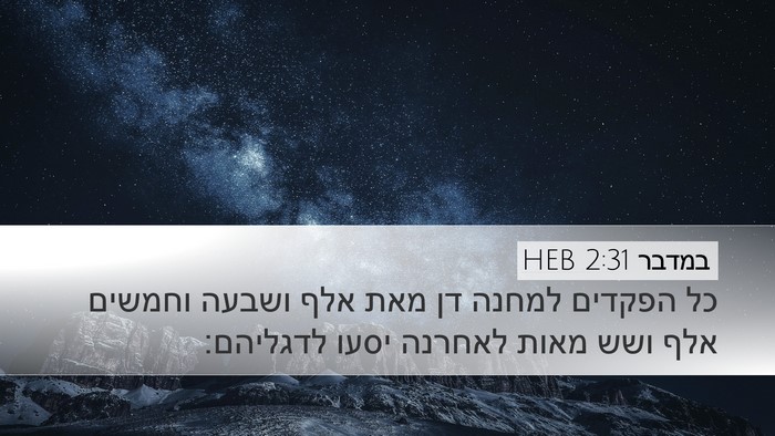 במדבר 2:31 HEB Desktop Wallpaper - כל הפקדים למחנה דן מאת אלף - Desktop Bible Verse Wallpaper