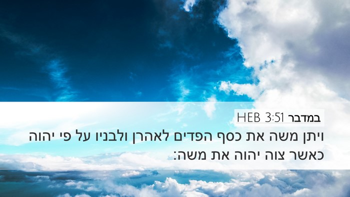 במדבר 3:51 HEB Desktop Wallpaper - ויתן משה את כסף הפדים לאהרן - Desktop Bible Verse Wallpaper