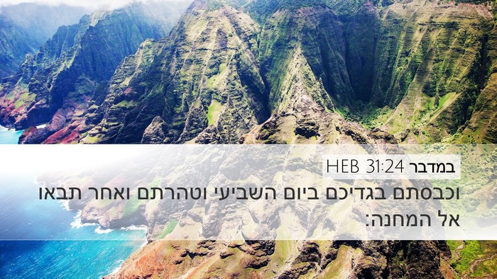 במדבר 31:24 HEB Desktop Wallpaper - וכבסתם בגדיכם ביום השביעי - Desktop Bible Verse Wallpaper