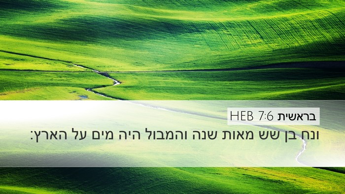 בראשית 7:6 HEB Desktop Wallpaper - ונח בן שש מאות שנה והמבול - Desktop Bible Verse Wallpaper