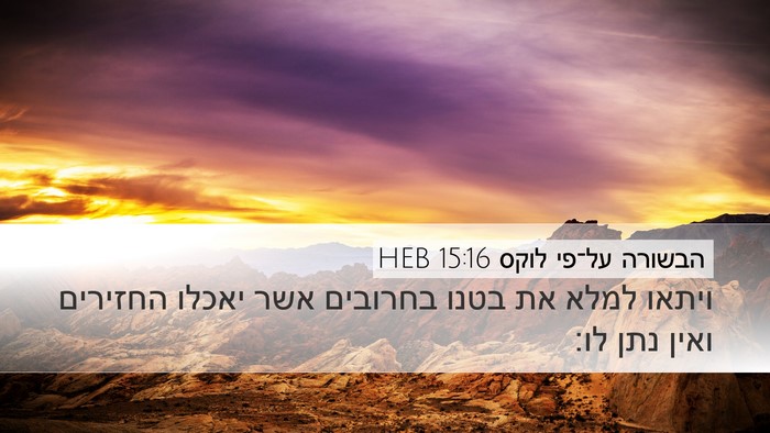 הבשורה על־פי לוקס 15:16 HEB Desktop Wallpaper - ויתאו למלא את בטנו בחרובים - Desktop Bible Verse Wallpaper