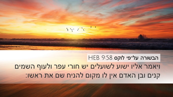 הבשורה על־פי לוקס 9:58 HEB Desktop Wallpaper - ויאמר אליו ישוע לשועלים יש - Desktop Bible Verse Wallpaper