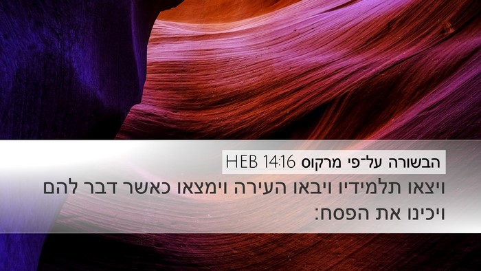 הבשורה על־פי מרקוס 14:16 HEB Desktop Wallpaper - ויצאו תלמידיו ויבאו העירה - Desktop Bible Verse Wallpaper