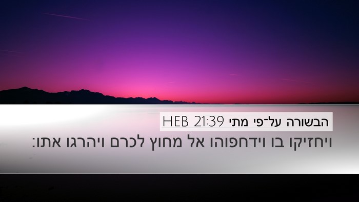 הבשורה על־פי מתי 21:39 HEB Desktop Wallpaper - ויחזיקו בו וידחפוהו אל - Desktop Bible Verse Wallpaper