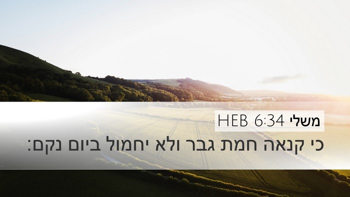 משלי 6:34 HEB Bible Verse Image