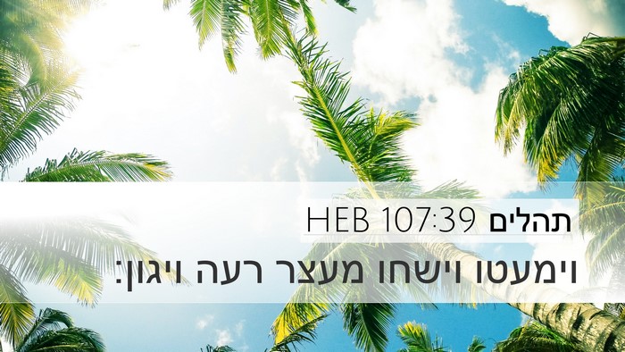 תהלים 107:39 HEB Desktop Wallpaper - וימעטו וישחו מעצר רעה - Desktop Bible Verse Wallpaper