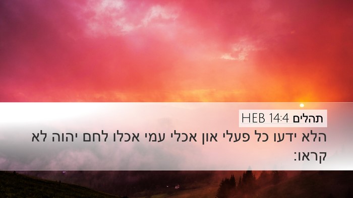 תהלים 14:4 HEB Desktop Wallpaper - הלא ידעו כל פעלי און אכלי - Desktop Bible Verse Wallpaper