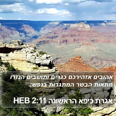 אגרת כיפא הראשונה 2:11 HEB Bible Verse Image