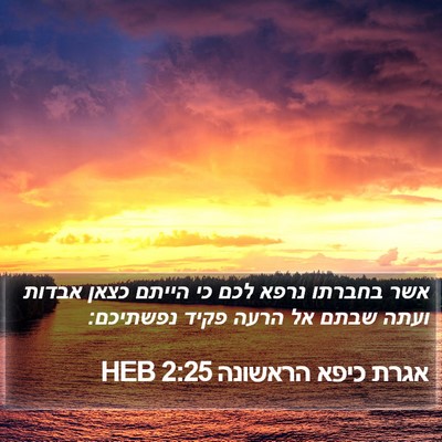 אגרת כיפא הראשונה 2:25 HEB Bible Verse Image