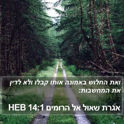 אגרת שאול אל הרומים 14:1 HEB Bible Verse Image