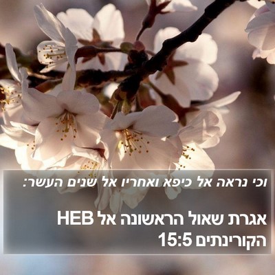 אגרת שאול הראשונה אל הקורינתים 15:5 HEB Bible Verse Image