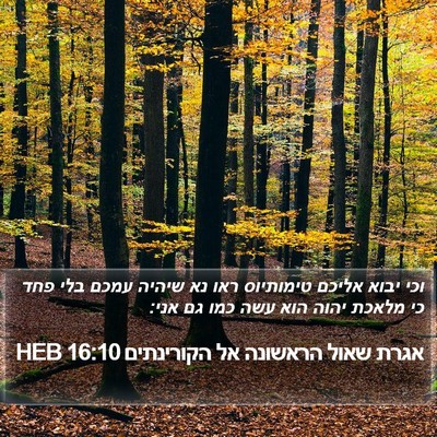 אגרת שאול הראשונה אל הקורינתים 16:10 HEB Bible Verse Image