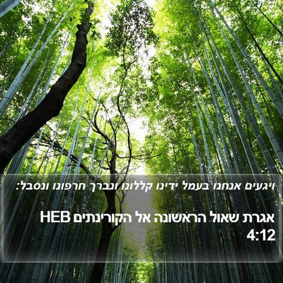 אגרת שאול הראשונה אל הקורינתים 4:12 HEB Bible Verse Image