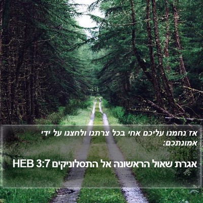 אגרת שאול הראשונה אל התסלוניקים 3:7 HEB Bible Verse Image