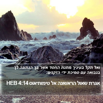 אגרת שאול הראשונה אל טימותיאוס 4:14 HEB Bible Verse Image