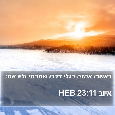 איוב 23:11 HEB Bible Verse Image