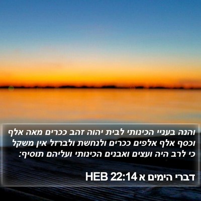דברי הימים א 22:14 HEB Bible Verse Image