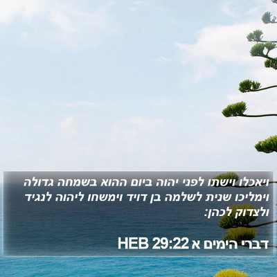 דברי הימים א 29:22 HEB Bible Verse Image