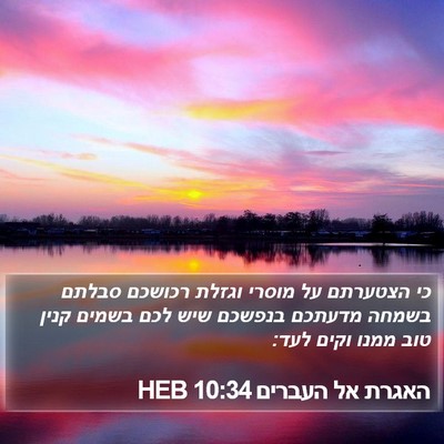 האגרת אל העברים 10:34 HEB Bible Verse Image