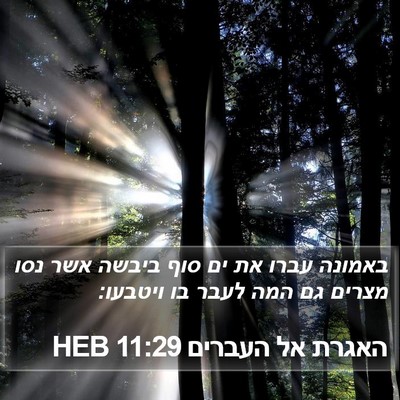 האגרת אל העברים 11:29 HEB Bible Verse Image