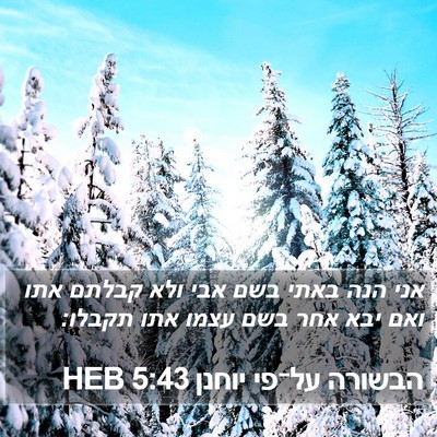 הבשורה על־פי יוחנן 5:43 HEB Bible Verse Image