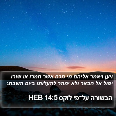 הבשורה על־פי לוקס 14:5 HEB Bible Verse Image
