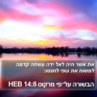 הבשורה על־פי מרקוס 14:8 HEB Bible Verse Image