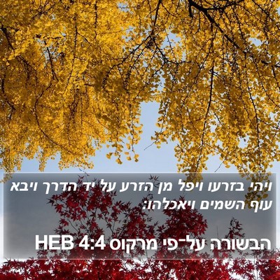 הבשורה על־פי מרקוס 4:4 HEB Bible Verse Image