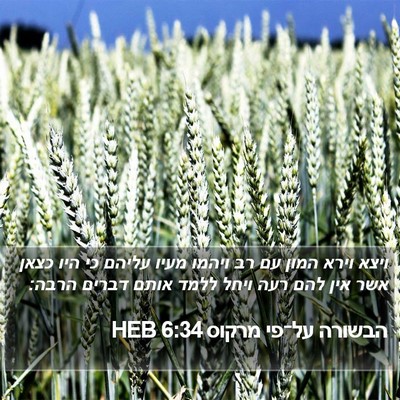 הבשורה על־פי מרקוס 6:34 HEB Bible Verse Image