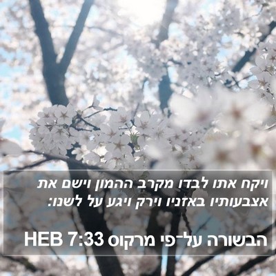 הבשורה על־פי מרקוס 7:33 HEB Bible Verse Image