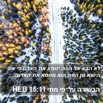 הבשורה על־פי מתי 15:11 HEB Bible Verse Image