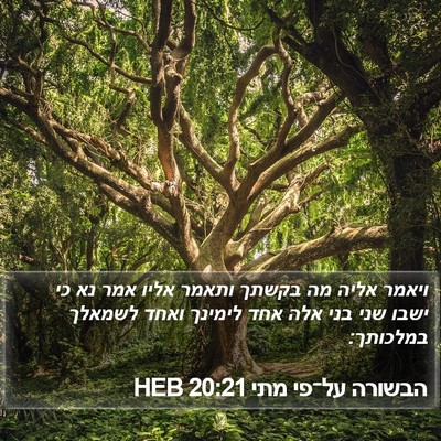הבשורה על־פי מתי 20:21 HEB Bible Verse Image