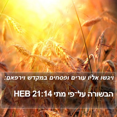 הבשורה על־פי מתי 21:14 HEB Bible Verse Image