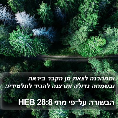 הבשורה על־פי מתי 28:8 HEB Bible Verse Image