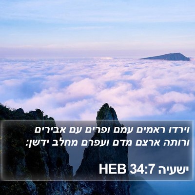 ישעיה 34:7 HEB Bible Verse Image