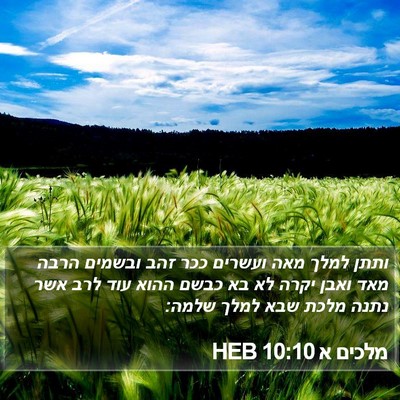 מלכים א 10:10 HEB Bible Verse Image