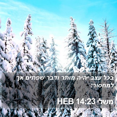 משלי 14:23 HEB Bible Verse Image