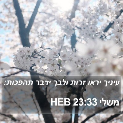 משלי 23:33 HEB Bible Verse Image
