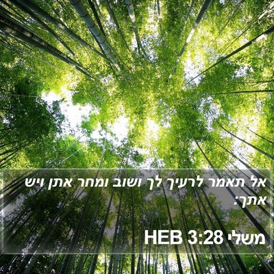 משלי 3:28 HEB Bible Verse Image
