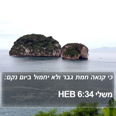 משלי 6:34 HEB Bible Verse Image