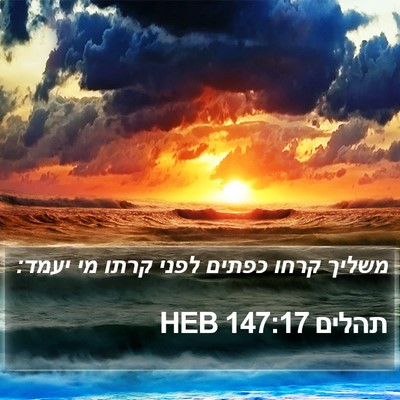 תהלים 147:17 HEB Bible Verse Image