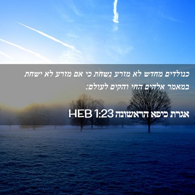 Picture 02 - אגרת כיפא הראשונה 1:23 HEB - כנולדים מחדש לא מזרע נשחת - Bible Verse Picture